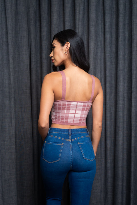  Sweater Knit Houndstooth Plaid Crop Top (9987WY) - Wholesale Fashion Couture 