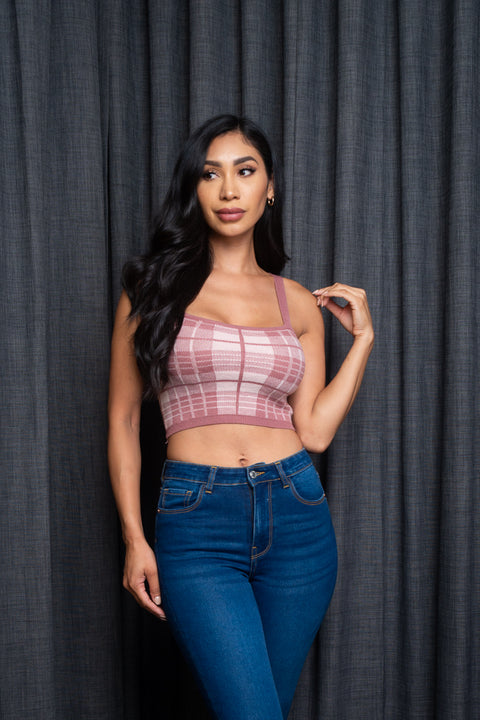  Sweater Knit Houndstooth Plaid Crop Top (9987WY) - Wholesale Fashion Couture 