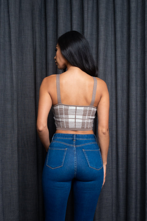  Sweater Knit Houndstooth Plaid Crop Top (9987WY) - Wholesale Fashion Couture 