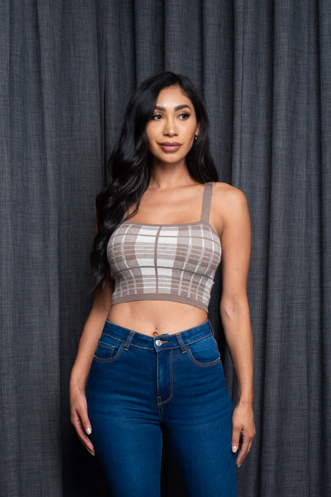  Sweater Knit Houndstooth Plaid Crop Top (9987WY) - Wholesale Fashion Couture 
