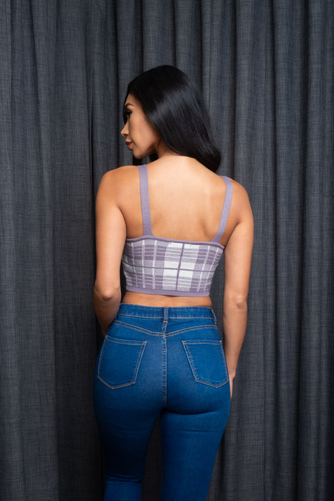  Sweater Knit Houndstooth Plaid Crop Top (9987WY) - Wholesale Fashion Couture 