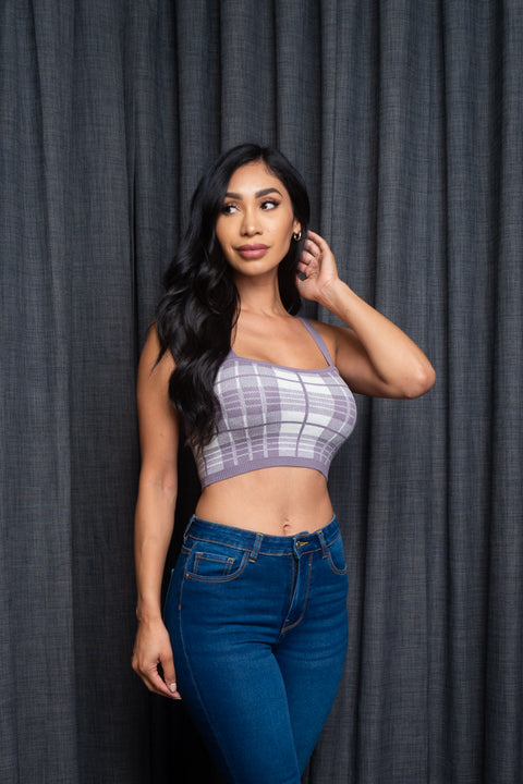  Sweater Knit Houndstooth Plaid Crop Top (9987WY) - Wholesale Fashion Couture 