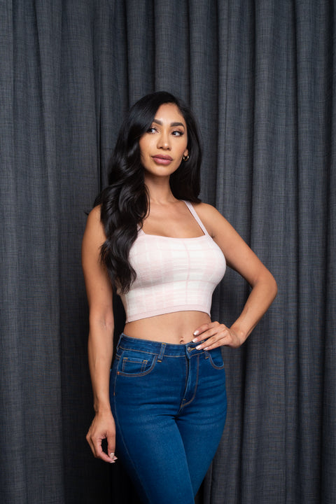  Sweater Knit Houndstooth Plaid Crop Top (9987WY) - Wholesale Fashion Couture 