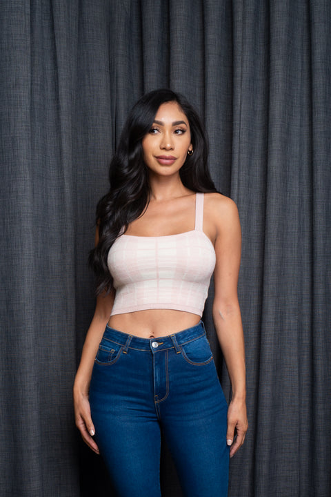  Sweater Knit Houndstooth Plaid Crop Top (9987WY) - Wholesale Fashion Couture 