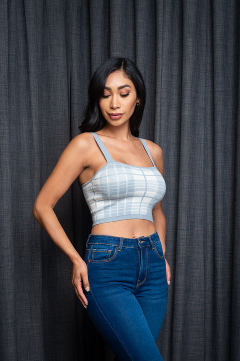  Sweater Knit Houndstooth Plaid Crop Top (9987WY) - Wholesale Fashion Couture 