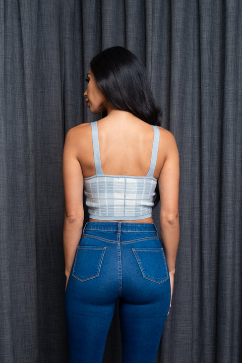  Sweater Knit Houndstooth Plaid Crop Top (9987WY) - Wholesale Fashion Couture 