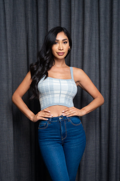  Sweater Knit Houndstooth Plaid Crop Top (9987WY) - Wholesale Fashion Couture 