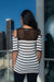Crocket Knit Open Shoulder Short Sleeve Stripped Top  (137899) - Wholesale Fashion Couture 