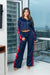 2 Pc Set Wide Leg Pants and Zipper Crop Jacket W/Red Contrast LIne and White Buttons on the sides (185056-60) - Wholesale Fashion Couture 