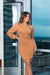 Soft One Shoulder Long Bishop Sleeve Ruched Mini Dress with Side Cutout in Almond (DR97213) - Wholesale Fashion Couture 