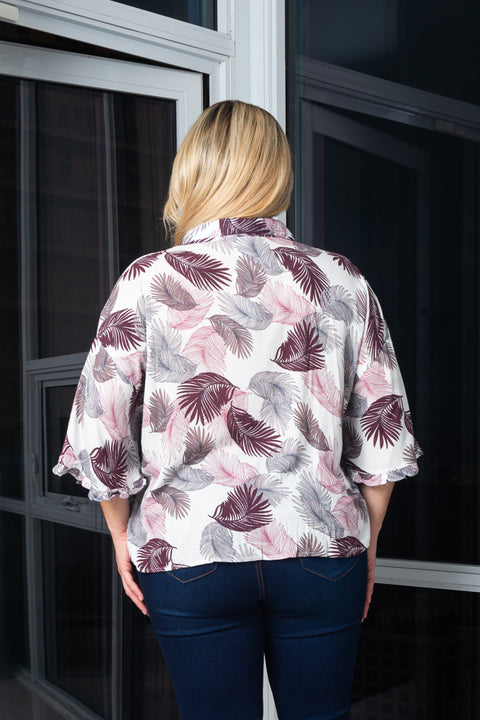 Plus Size Relax Fit Button Down Top Tropical Print With Vent Tie Front (140095) - Wholesale Fashion Couture 