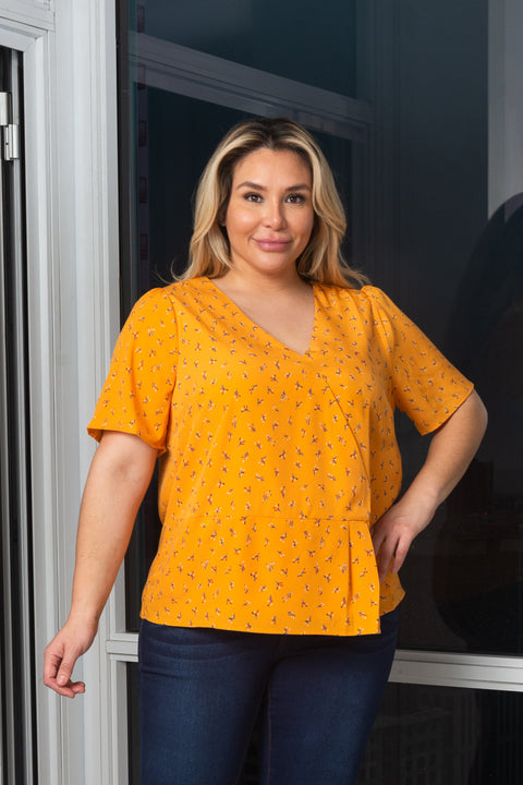 Plus Size Short Sleeve V-Neck Top W/Full Lining (140825) - Wholesale Fashion Couture 