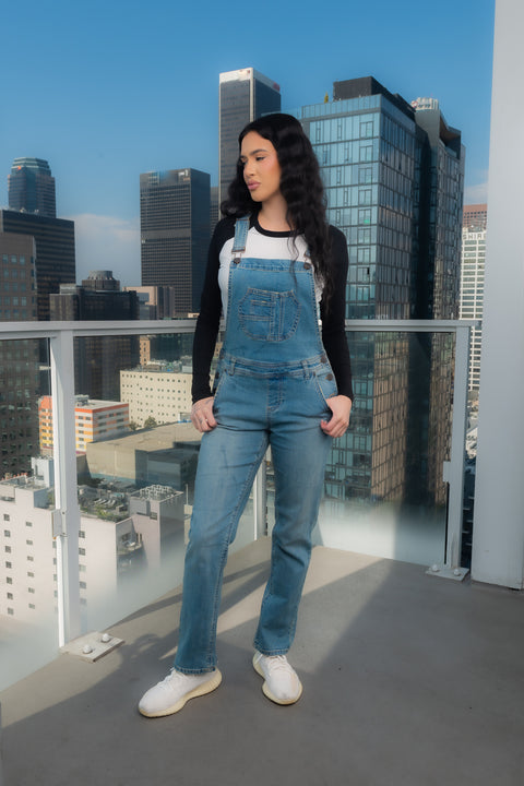 Relax Fit Denim Overall Jumpsuit With Front Pockets In Blue (A08001) - Wholesale Fashion Couture 