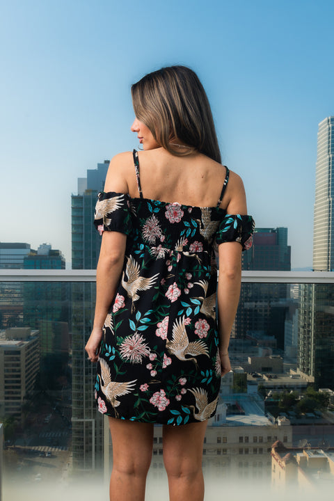 Floral Print V-Neck Adjustable Strap Short Dress (4303DS) - Wholesale Fashion Couture 
