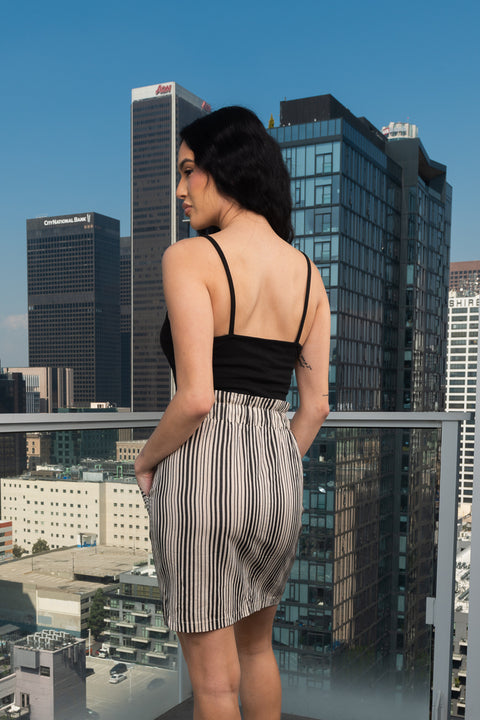 Striped Midi Skirt With Waist Tie And Slanted Pockets (D20661-LN095) - Wholesale Fashion Couture 