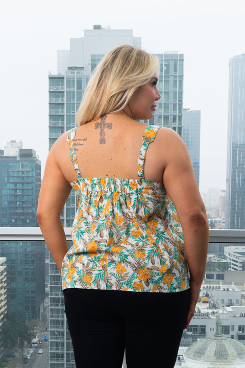 Plus Size Tropical Print Adjustable Straps Tank Top With Elastic On Back (142739) - Wholesale Fashion Couture 