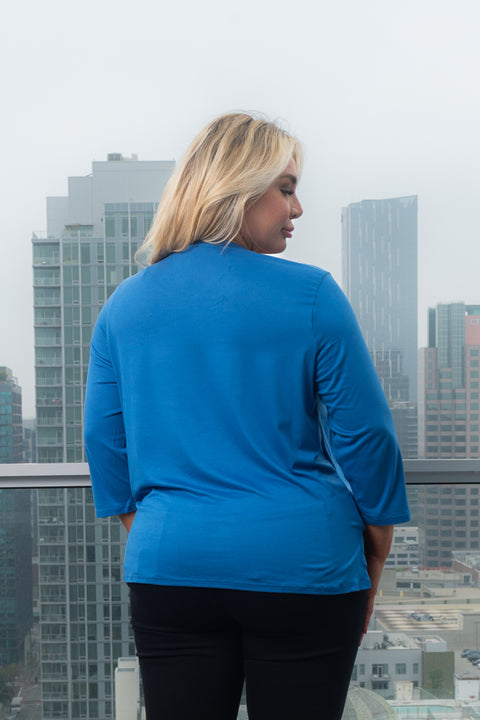 Plus Size 3/4 Sleeve Round Neck Top with Cut Out Detail and Vented Tie Front in Red (FK181312W) - Wholesale Fashion Couture 