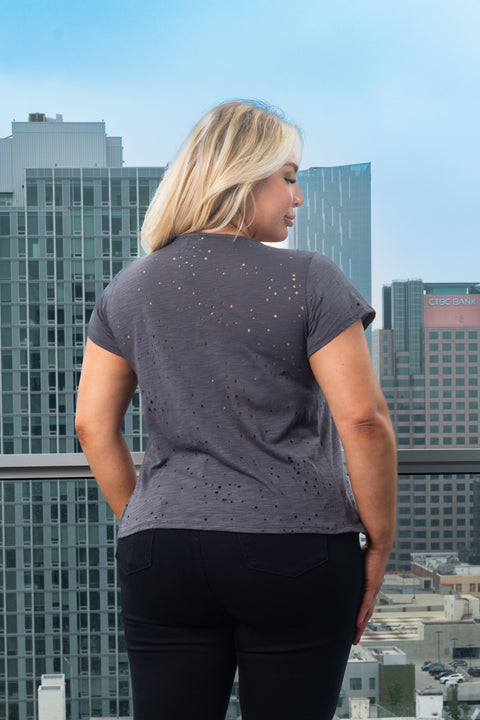 Plus Size Cut Out  Short Sleeve V-Neck Lace Up Top* (Z9143) - Wholesale Fashion Couture 