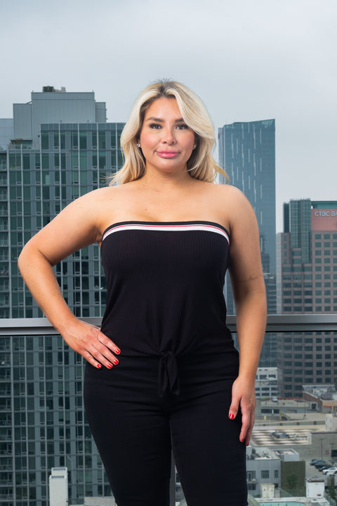 Plus Size Rib Knit Tie Front Tube Top With Contrast Line on Chest (T50202RPL) - Wholesale Fashion Couture 