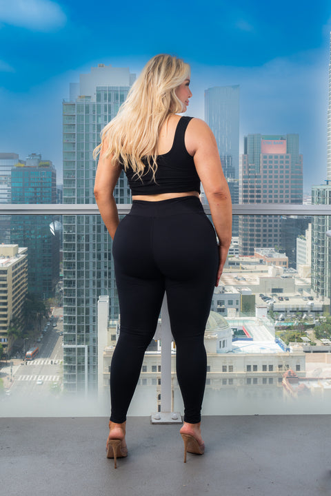 Plus Size Tummy Control Wide Waistband One Size Yoga Pants Active Legging (SLYX) - Wholesale Fashion Couture 