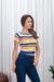 'Sunkist' Multi Color Stripe Rib Knit Short Sleeve Top in Orange, Yellow & Blue (187184) - Wholesale Fashion Couture 