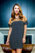Color Block Vegan Suede Yoke Soft Knit Striped T-Shirt Mini Dress in Black & White (DF0742) - Wholesale Fashion Couture 