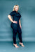 Plus Size Mock Neck Invisible Zip Front Short Sleeve Catsuit Jumpsuit in Black (MY4016) FN - Wholesale Fashion Couture 