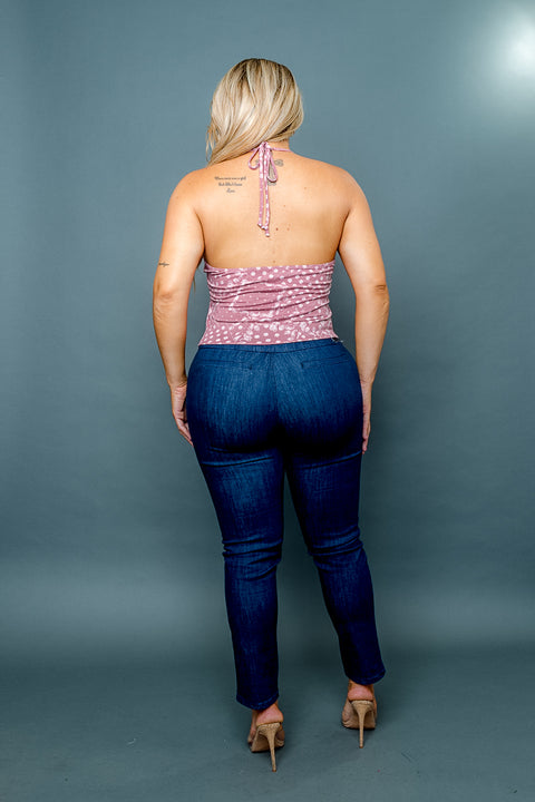 Plus Size Paisley Print Spaghetti Strap Halter Tank with Asymmetrical Hem in Mauve (ZA3901P) (Waiting on inventory) - Wholesale Fashion Couture 