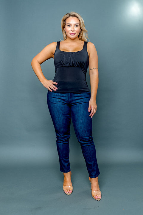 (INVENTORY PENDING) Plus Size Silky Square Neck Empire Bust Fitted Tank Top (ZA3973) - Wholesale Fashion Couture 