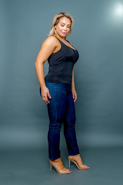 (INVENTORY PENDING) Plus Size Silky Square Neck Empire Bust Fitted Tank Top (ZA3973) - Wholesale Fashion Couture 