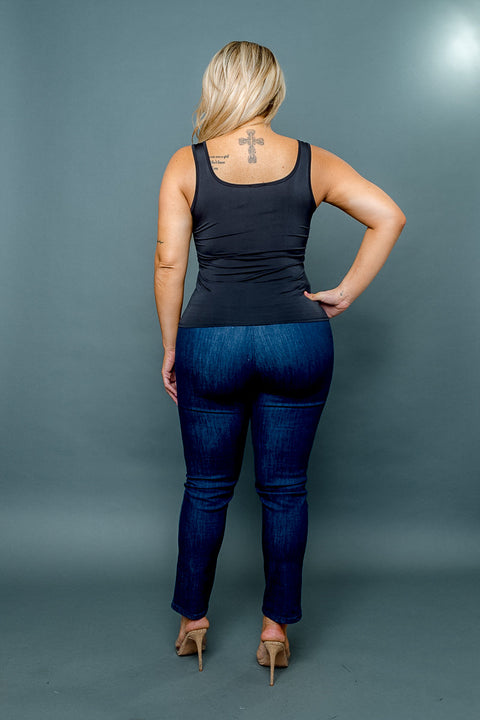 (INVENTORY PENDING) Plus Size Silky Square Neck Empire Bust Fitted Tank Top (ZA3973) - Wholesale Fashion Couture 