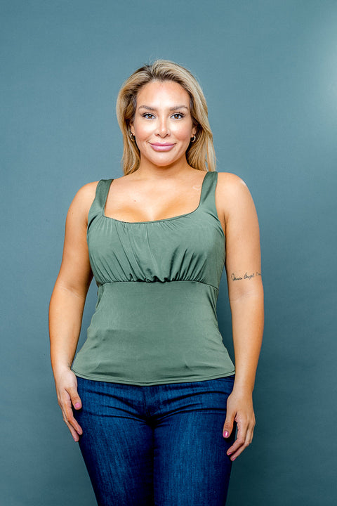 (INVENTORY PENDING) Plus Size Silky Square Neck Empire Bust Fitted Tank Top (ZA3973) - Wholesale Fashion Couture 