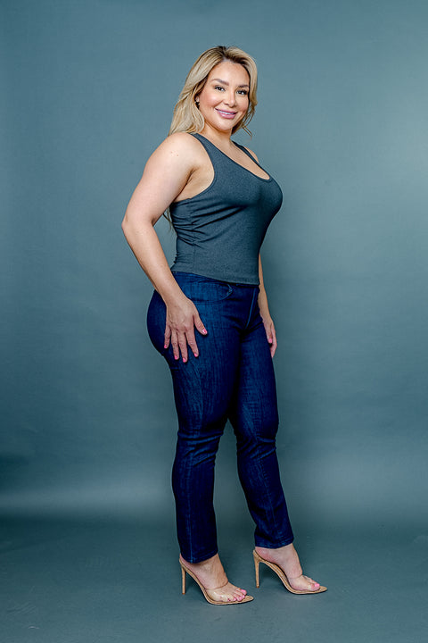 Plus Size Silky Fitted Scoop Neck Racer Back Tank Top (ZB11448) - Wholesale Fashion Couture 