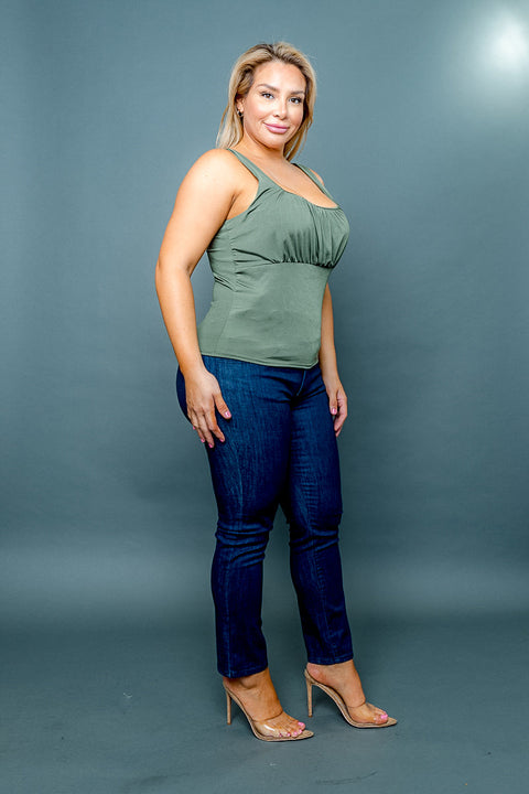 (INVENTORY PENDING) Plus Size Silky Square Neck Empire Bust Fitted Tank Top (ZA3973) - Wholesale Fashion Couture 