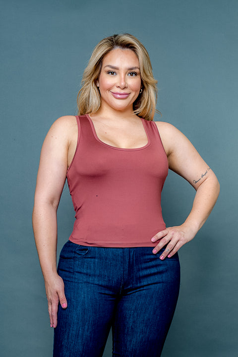 Plus Size Silky Fitted Scoop Neck Racer Back Tank Top (ZB11448) - Wholesale Fashion Couture 