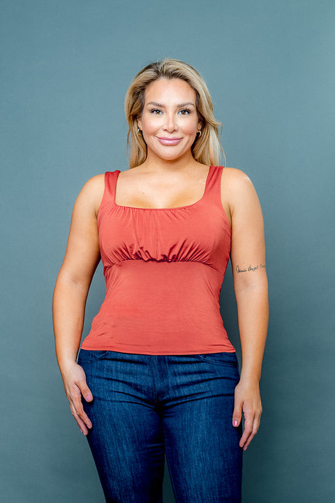 (INVENTORY PENDING) Plus Size Silky Square Neck Empire Bust Fitted Tank Top (ZA3973) - Wholesale Fashion Couture 