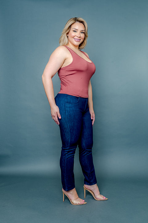 Plus Size Silky Fitted Scoop Neck Racer Back Tank Top (ZB11448) - Wholesale Fashion Couture 