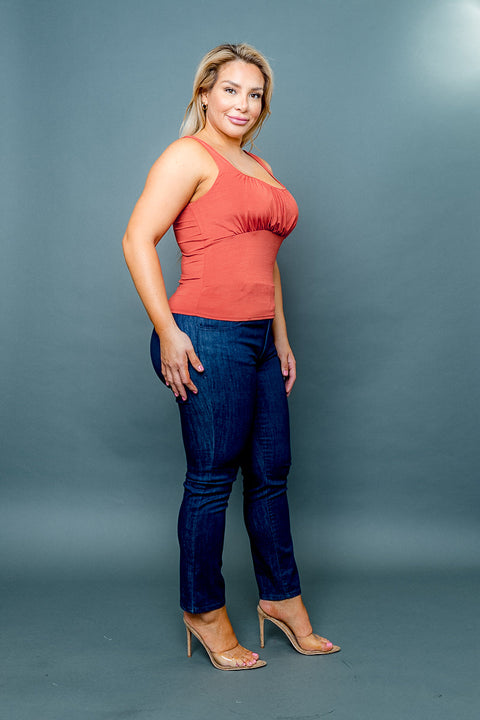 (INVENTORY PENDING) Plus Size Silky Square Neck Empire Bust Fitted Tank Top (ZA3973) - Wholesale Fashion Couture 