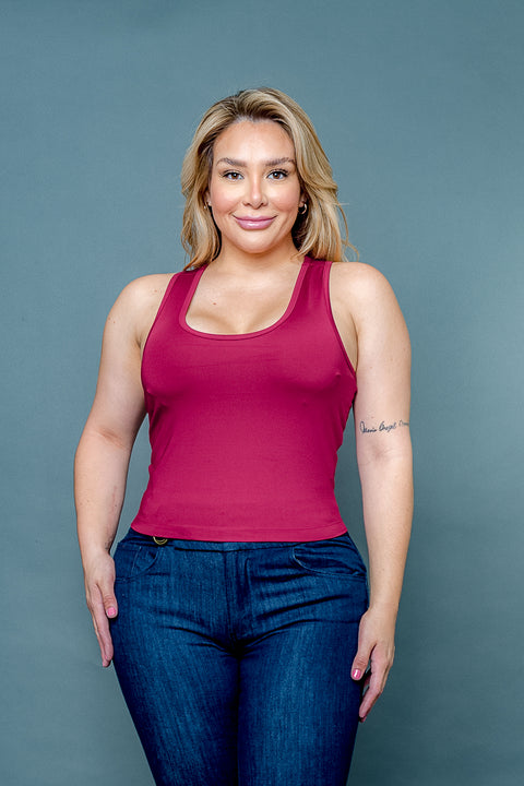 Plus Size Silky Fitted Scoop Neck Racer Back Tank Top (ZB11448) - Wholesale Fashion Couture 