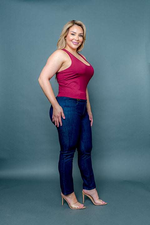 Plus Size Silky Fitted Scoop Neck Racer Back Tank Top (ZB11448) - Wholesale Fashion Couture 