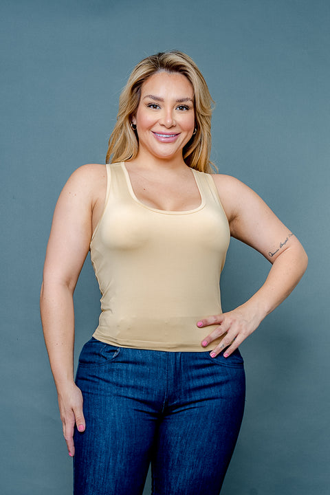 Plus Size Silky Fitted Scoop Neck Racer Back Tank Top (ZB11448) - Wholesale Fashion Couture 