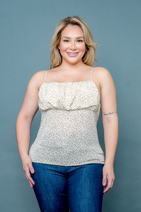 Plus Size Floral Print Empire Bust Spaghetti Strap Top (ZB11651F) - Wholesale Fashion Couture 