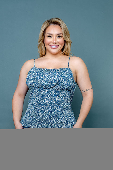 Plus Size Floral Print Empire Bust Spaghetti Strap Top (ZB11651F) - Wholesale Fashion Couture 