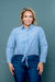 Plus Size Classic Pin Stripe Button Down Shirt with Tie Front in Blue & White (IT9380PL) - Wholesale Fashion Couture 
