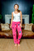'Kitties & Bunnies' Printed Fleece Pajama Pants with Ribbon Drawstring Waist in Hot Pink (AL-22FW005) - Wholesale Fashion Couture 