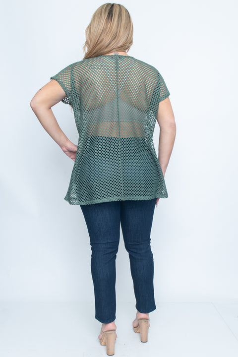 Plus Size Open Net V Neck Short Sleeve Top (ZA3382) - Wholesale Fashion Couture 