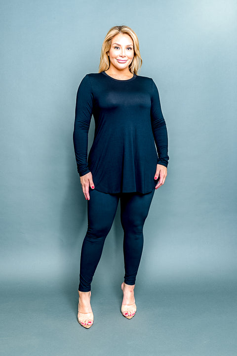 Plus Size Classic Fit Long Sleeve Crewneck T-Shirt with Dolphin Hem (MT5001-PLUS) - Wholesale Fashion Couture 