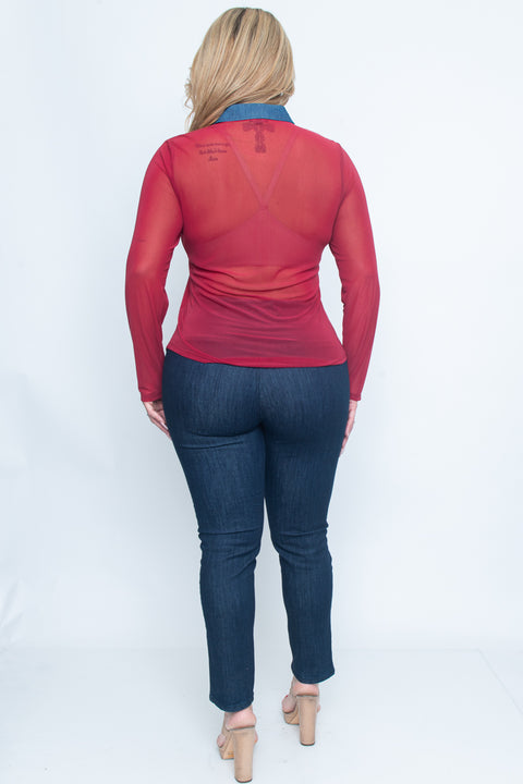 Plus Size Solid Light Button Down Long Sleeve Top 2Front Pockets* (ZB9954) - Wholesale Fashion Couture 