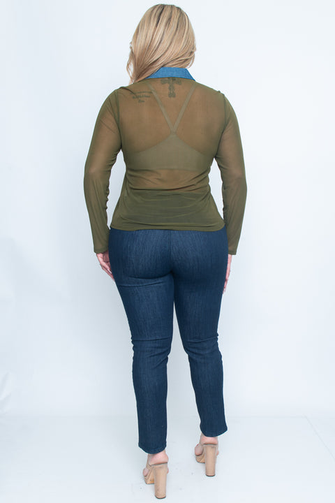 Plus Size Solid Light Button Down Long Sleeve Top 2Front Pockets* (ZB9954) - Wholesale Fashion Couture 