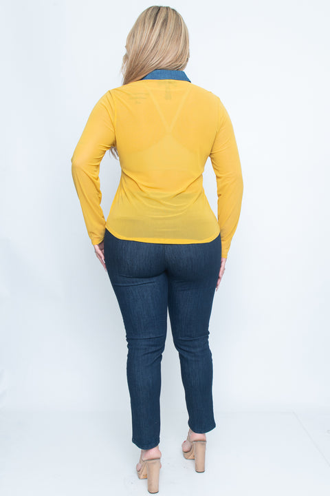 Plus Size Solid Light Button Down Long Sleeve Top 2Front Pockets* (ZB9954) - Wholesale Fashion Couture 